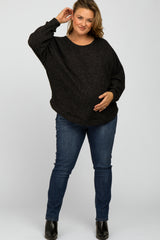 Black Brushed Ribbed Long Sleeve Maternity Plus Top