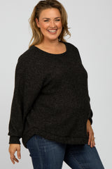 Black Brushed Ribbed Long Sleeve Maternity Plus Top