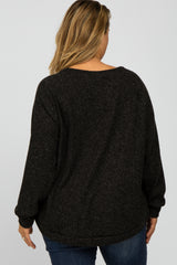 Black Brushed Ribbed Long Sleeve Maternity Plus Top