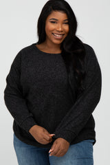 Black Brushed Ribbed Long Sleeve Maternity Plus Top