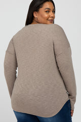 Light Mocha Heathered Long Dolman Sleeve Maternity Plus Top