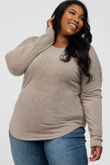 Light Mocha Heathered Long Dolman Sleeve Maternity Plus Top