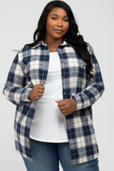 Navy Plaid Maternity Plus Shirt Jacket