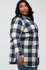 Navy Plaid Plus Shirt Jacket