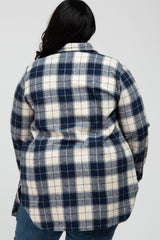 Navy Plaid Plus Shirt Jacket