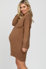 Camel Knit Long Sleeve Maternity Sweater Dress