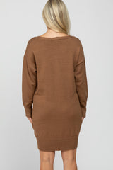 Camel Knit Long Sleeve Maternity Sweater Dress