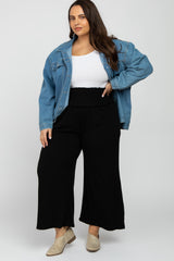 Black Smocked Elastic Waist Wide Leg Plus Lounge Pants