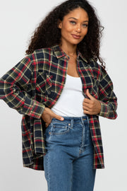 Navy Blue Plaid Flannel Top