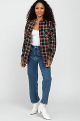 Navy Blue Plaid Flannel Top