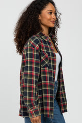 Navy Blue Plaid Flannel Top