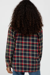 Navy Blue Plaid Flannel Top