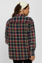 Navy Blue Plaid Maternity Flannel Top