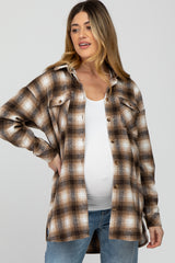 Brown Plaid Maternity Flannel Shacket