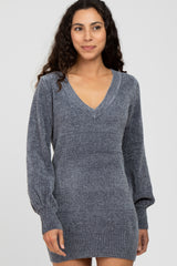 Charcoal Bubble Sleeve Maternity Sweater Dress