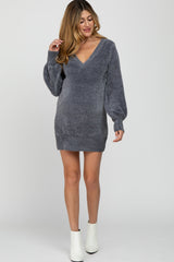 Charcoal Bubble Sleeve Maternity Sweater Dress