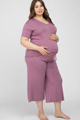 Mauve V-Neck Maternity Plus Sleep Set