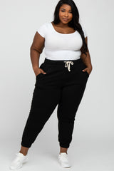 Black Soft Drawstring Maternity Plus Sweatpants