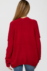 Red Oversized Deep V-Neck Maternity Cardigan