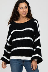 Black White Striped Chunky Knit Maternity Sweater