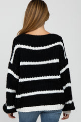 Black White Striped Chunky Knit Maternity Sweater