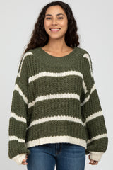 Olive Cream Striped Chunky Knit Maternity Sweater