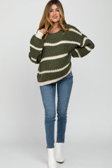 Olive Cream Striped Chunky Knit Maternity Sweater