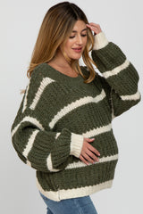 Olive Cream Striped Chunky Knit Maternity Sweater