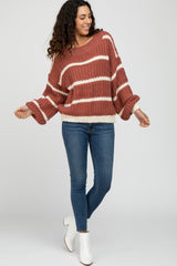 Mauve Cream  Striped Chunky Knit Sweater