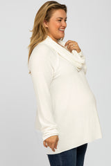 Ivory Brushed Knit Cowl Neck Long Sleeve Plus Maternity Top