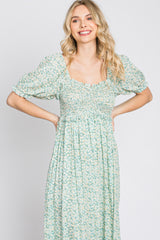 Mint Floral Sweetheart Neck Midi Dress