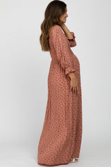 Mauve Floral Smocked Maternity Maxi Dress