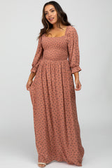 Mauve Floral Smocked Maxi Dress