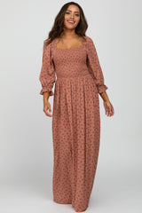 Mauve Floral Smocked Maxi Dress