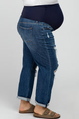 Blue Distressed Cuffed Maternity Plus Jeans