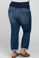 Blue Distressed Cuffed Maternity Plus Jeans