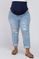 Light Wash Distressed Cuffed Plus Maternity Jeans