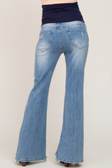 Blue Fringe Hem Maternity Flare Jeans