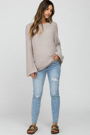 Light Blue Distressed Raw Hem Maternity Skinny Jeans