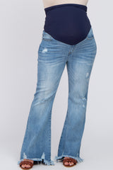 Blue Distressed Plus Maternity Flare Jeans