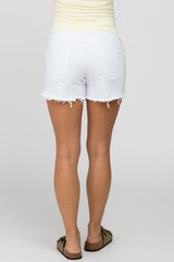 White Distressed Fringe Hem Maternity Jean Shorts