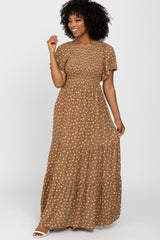 Rust Floral Smocked Tiered Maxi Dress