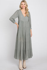 Light Olive Button Front Tiered Maxi Dress