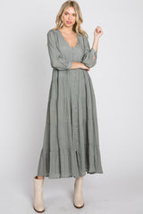 Light Olive Button Front Tiered Maternity Maxi Dress