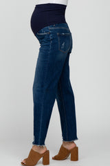 Navy Blue Distressed Wide Leg Maternity Jeans