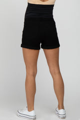 Black Cuffed Maternity Jean Shorts