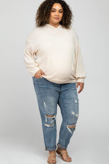 Blue Distressed Cuffed Crop Maternity Plus Jeans