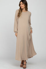 Mocha Basic Long Sleeve Maternity Maxi Dress