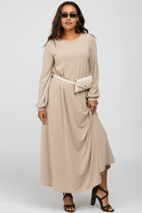 Mocha Basic Long Sleeve Maternity Maxi Dress