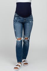 Navy Blue Distressed  Maternity Jeans